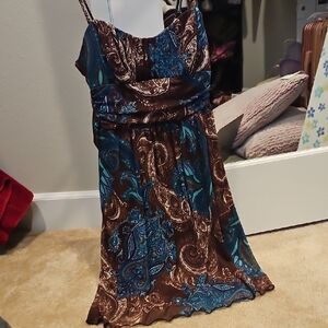 Brown and Blue Paisley Dress
